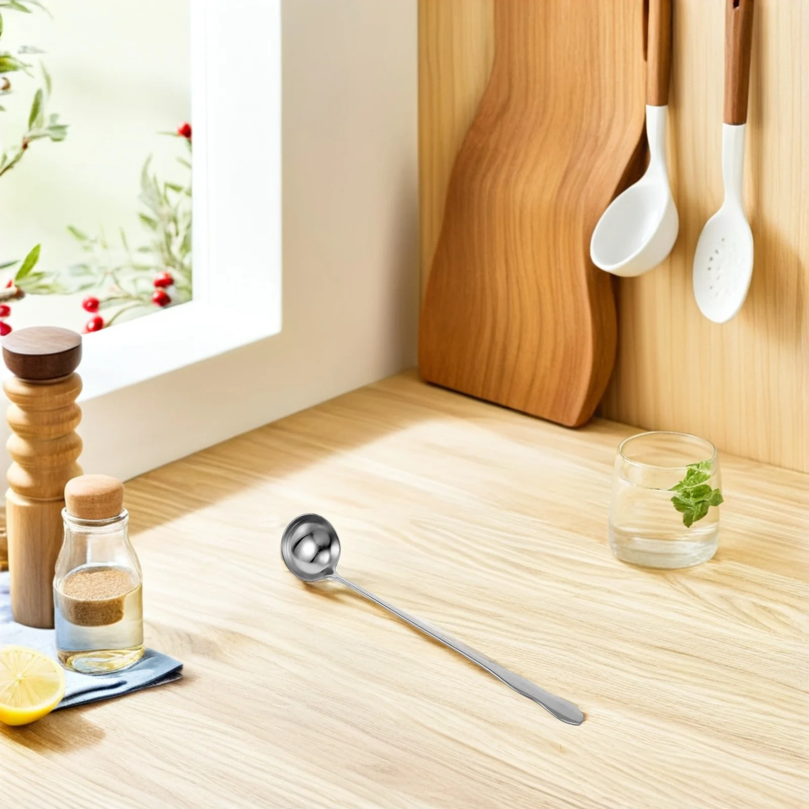 

Long Handle Spoon Stainless Steel 10 Inch Multi-Function Cooking Stirring Scoop Coffee Soup Ladle Kitchen Utensil