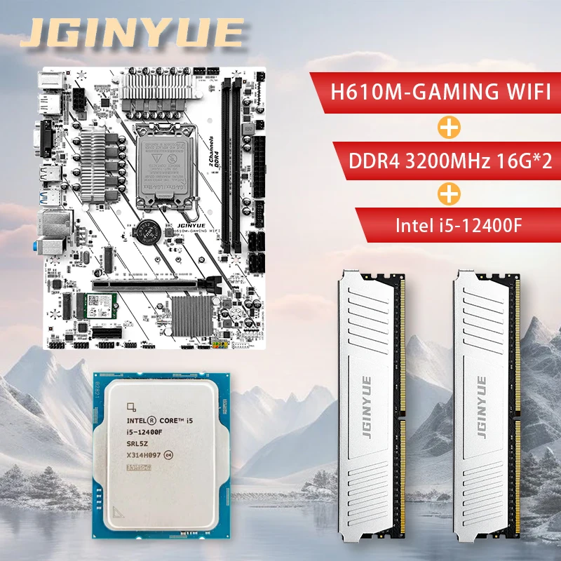 JGINYUE H610M Motherboard kit LGA 1700 Support Intel Core i3/i5/i7 12th 13th XMP DDR4 RAM CPU i5 12400F combo H610M-GAMING WIFI