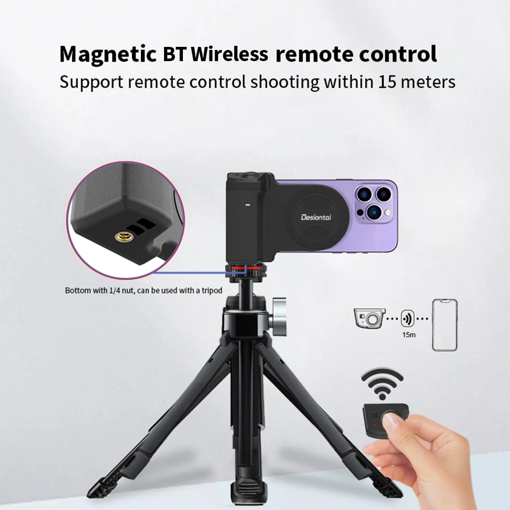 Magnetic Phone Camera Grip Handle Holder Bluetooth-Compatible Tripod Adapter Grip Holder Vertical Horizontal Shooting for Phone