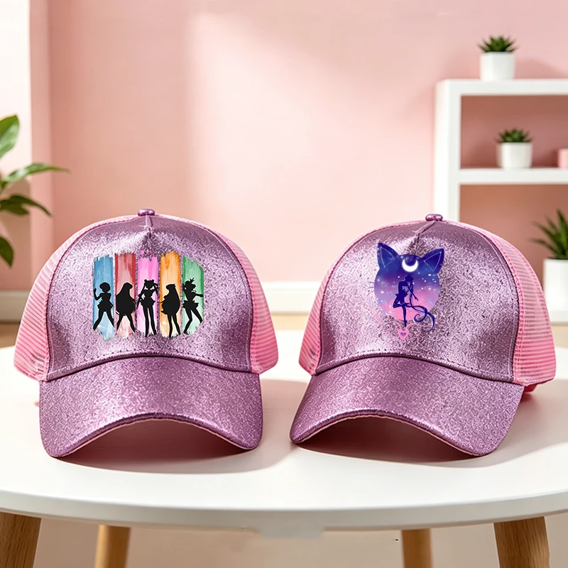 

New Sailor Moon Girl Shiny Hat Kawaii Baseball Cap Women Adjustable Baseball Hat Children Cute Sun Hat Anime Hip-hop Hats Gift
