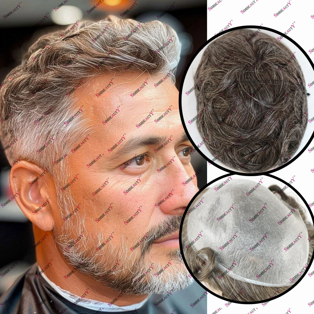 Super Natural Hairline Microskin Men's Human Hair Toupee Durable 0.06-0.08mm Poly Skin Prosthesis Capillary Vloop Front Undetect