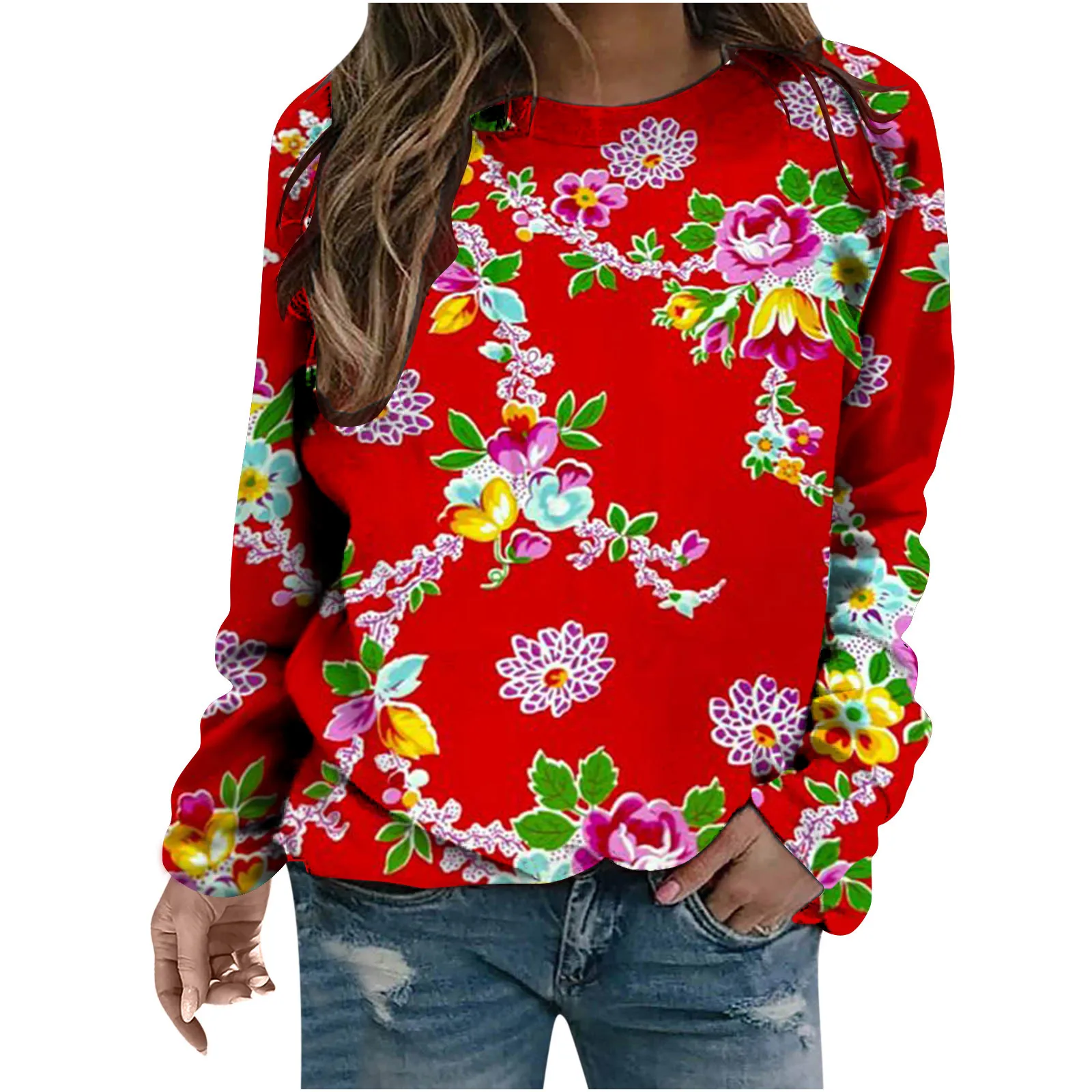 Ethnic Style Flower Sweatshirts Floral 3D Print Autumn Women Hoodies Long Sleeve Y2k Oversized Pullovers Tops Female Clothing