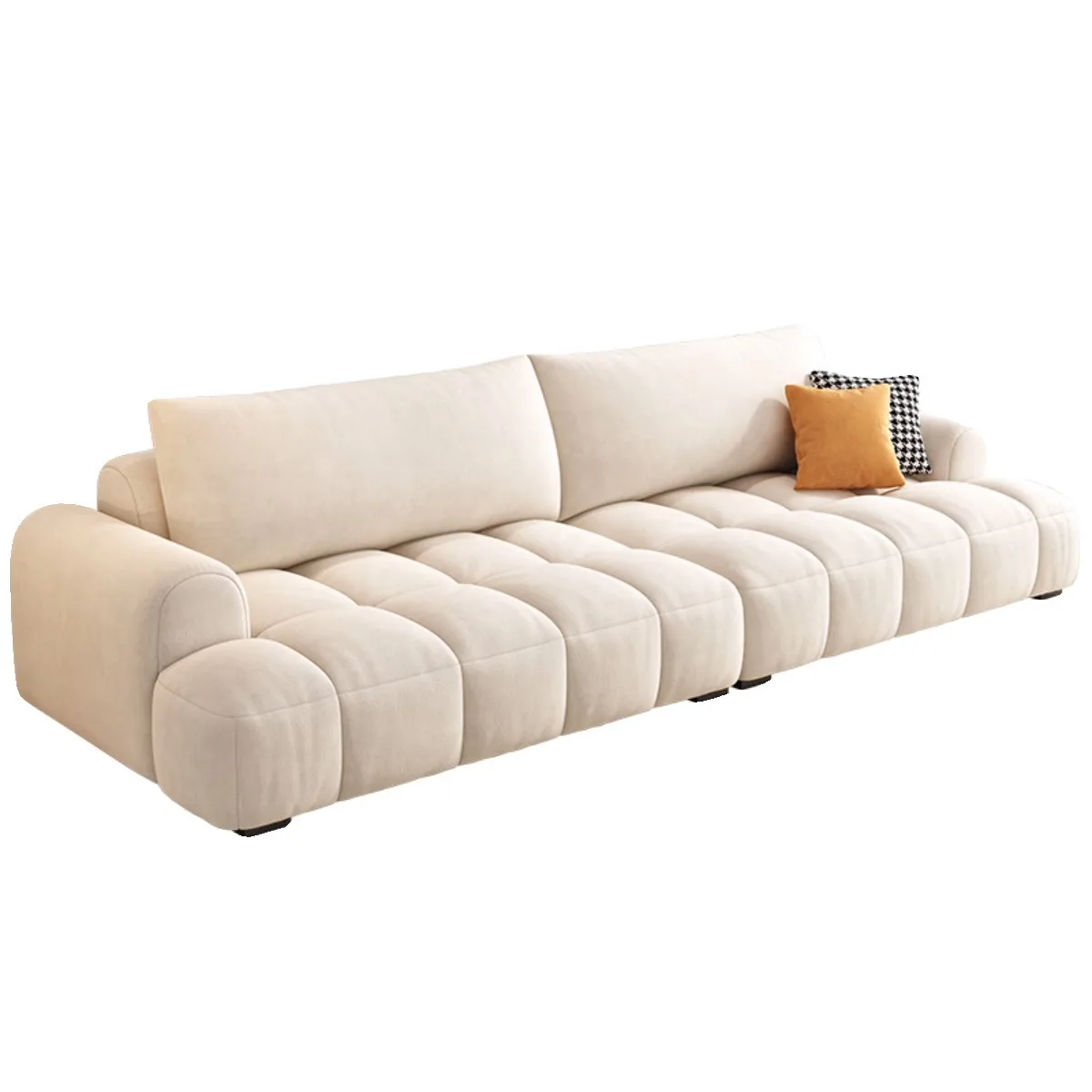 Cream wind small apartment living room straight row fabric sofa creative puff module sofa