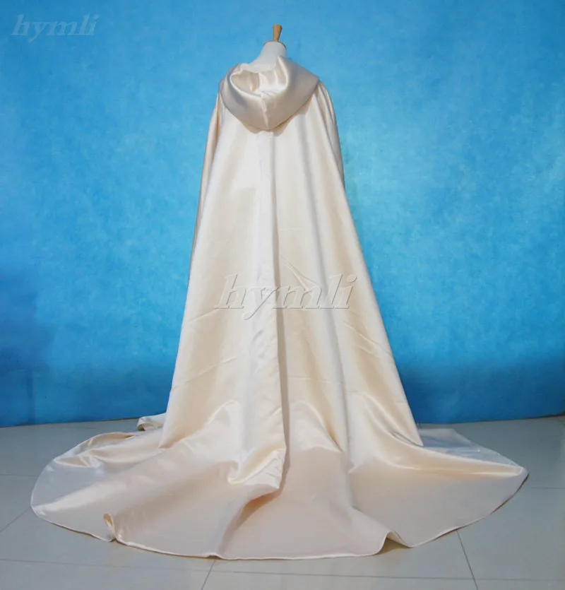 Ivoor Mantel Hooded Satin Wedding Mantel Cape Kostuum Renaissance Middeleeuwse Kleding Fee Volwassen