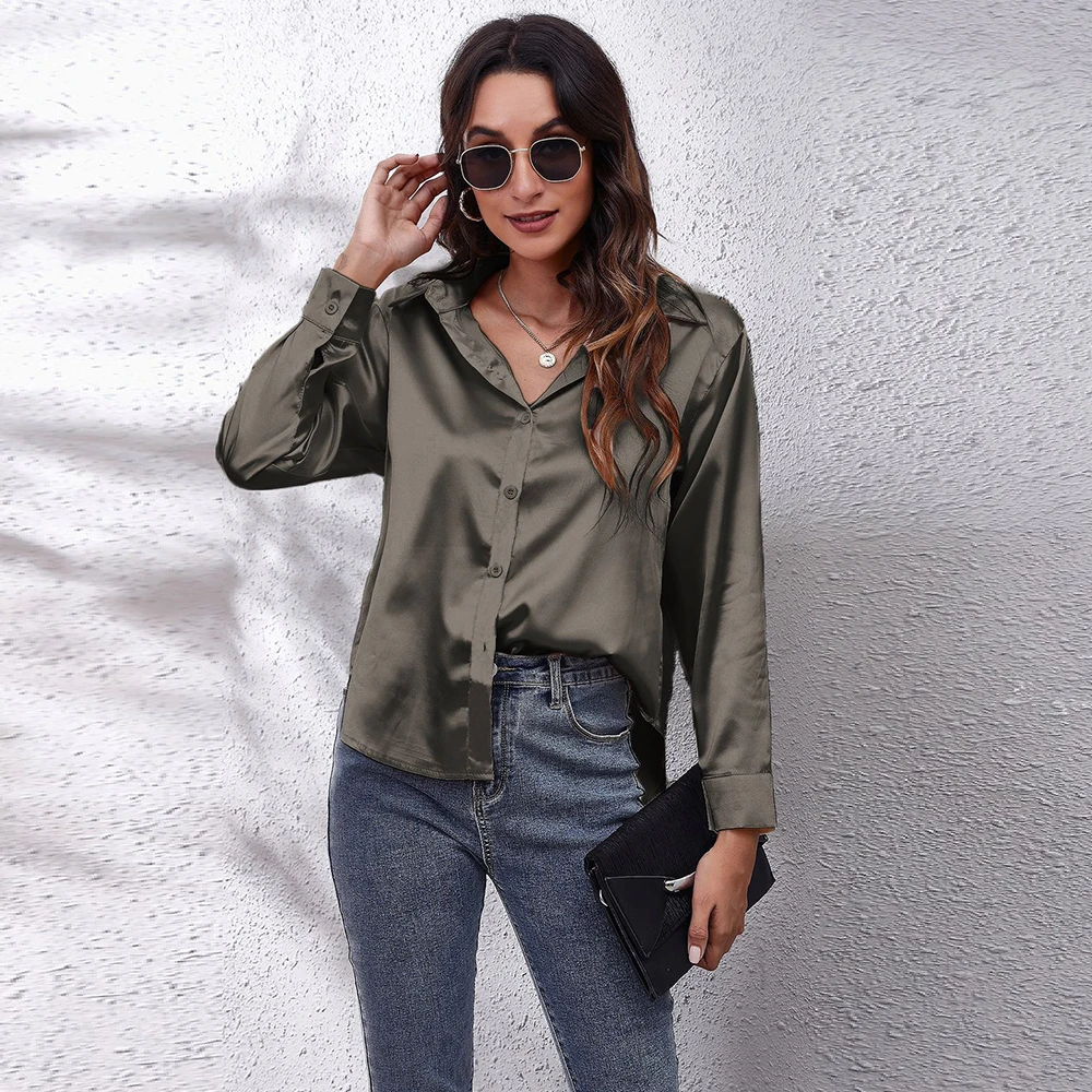 بلوزة نسائية أنيقة من الحرير المقلد #4