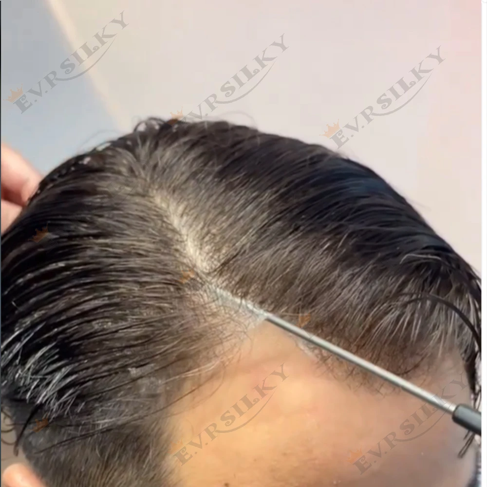 

Натуральная линия волос 80-90% Плотность 0,02 мм Супер тонкая кожа Невидимый мужской парик Светло-коричневый Серый 1B80 1b65 Человеческие волосы Капиллярный Pros