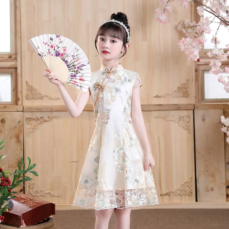 Girls' Improved Cheongsam Dress Spring Chinese Children's Chinese Qipao Dress Kids' Lace Princess Dress Costume PerformanceLJ627
