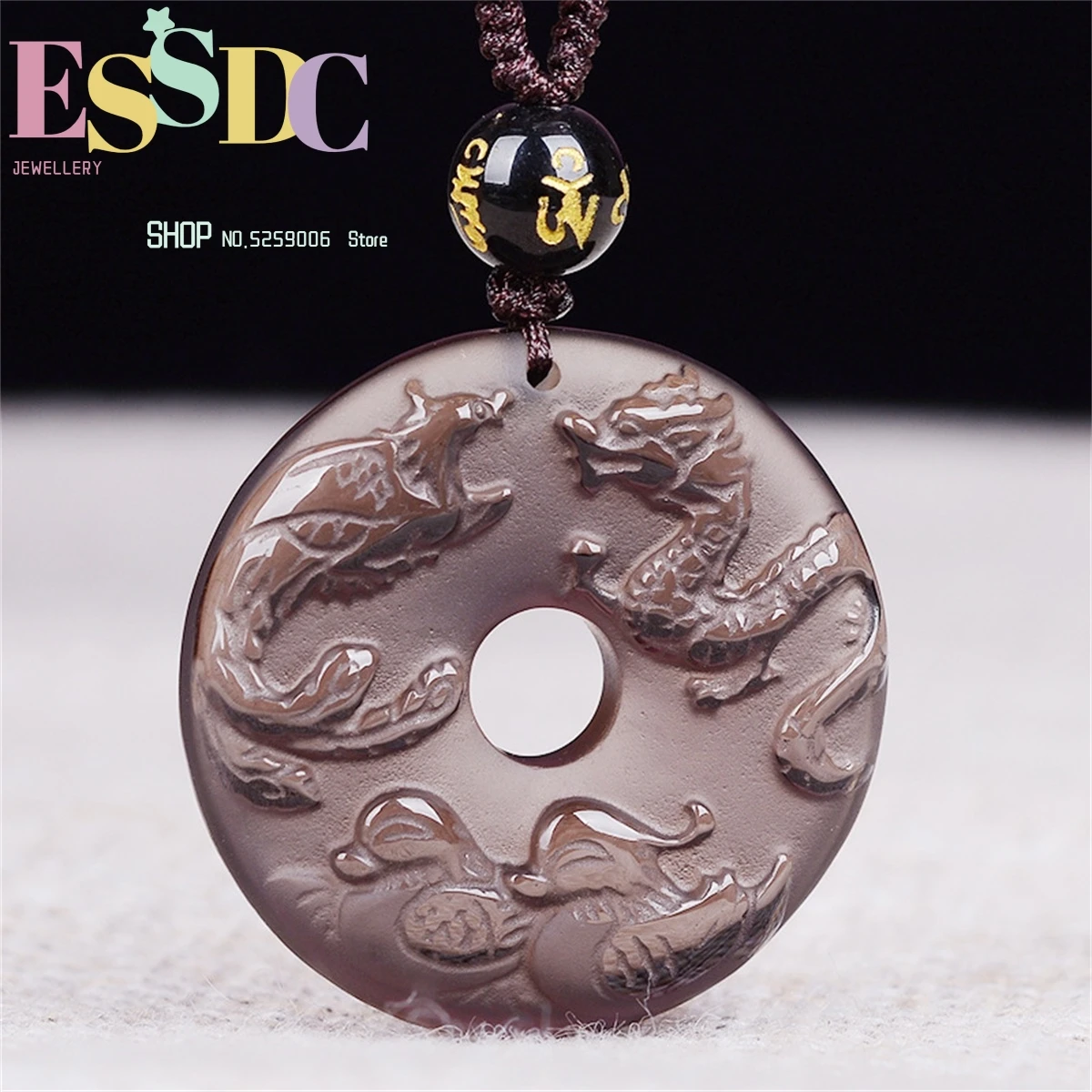 

Chinese Natural Ice Obsidian Dragon Phoenix Mandarin Duck Wedding Pendant Peach Blossom Lucky Women Necklace Wholesale Jewelry