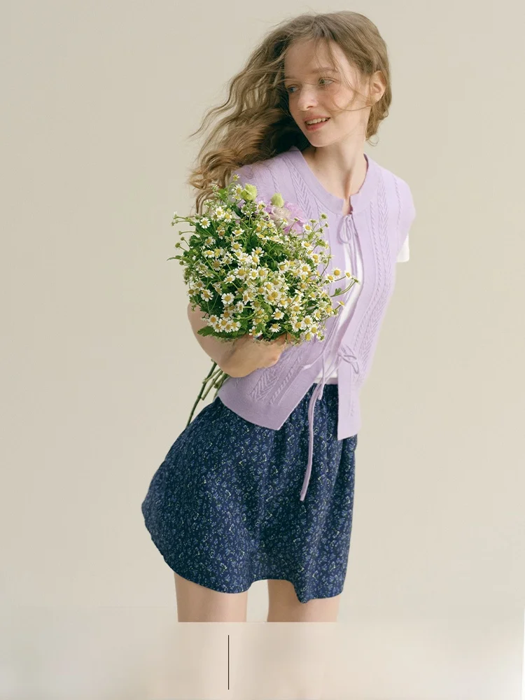 

Rina Berry Metal Embellied ort Skirt Floral Print Versatile Basic High Waist Slimming A-Line Midi Skirt for Summer