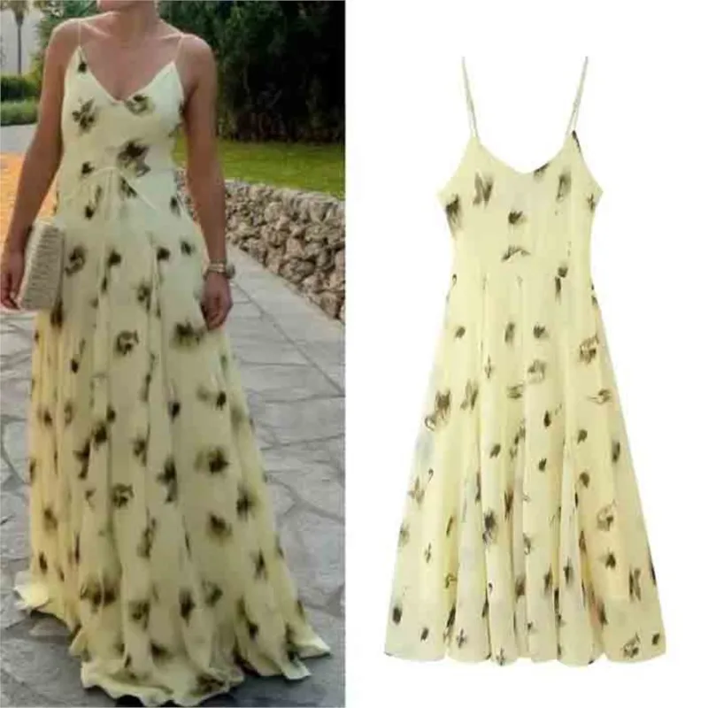 Floral Print Suspenders Long Dress Women 2025 New Summer Elegant V-Neck Floor-Length Maxi Dresses Chic Boho Casual Party Dress