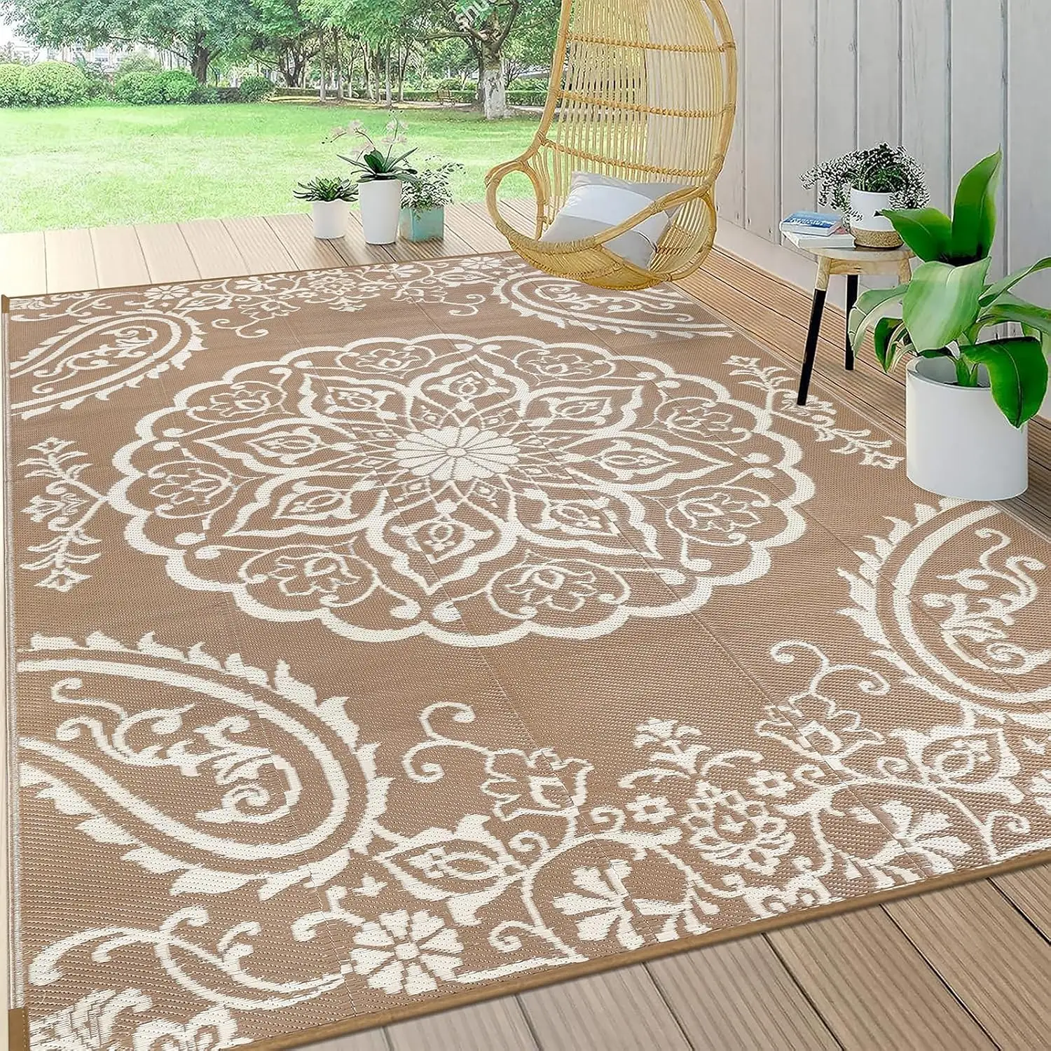 

Waterproof Outdoor Rug 5x8, Reversible Plastic Straw Patio Camping Rug, Indoor Outdoor RV Mat Carpet for Deck, Camper, Porch,