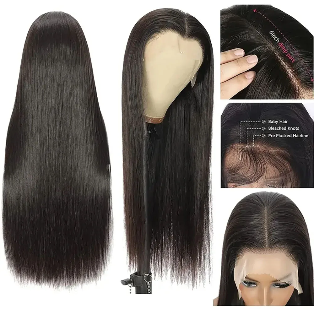 # 1b 200% densidade 13x6 perucas dianteiras do laço para mulheres em linha reta cor natural perucas de cabelo humano pré arrancadas perucas para mulher