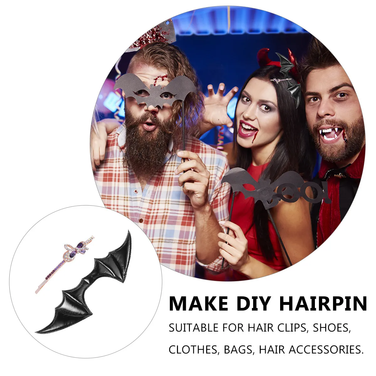 5Pcs Halloween DIY Hair Accessories Demon Bat Wing Hair Decoration for Hairpin Clothes Shoes Bags Crafts Gift Family Friend Co