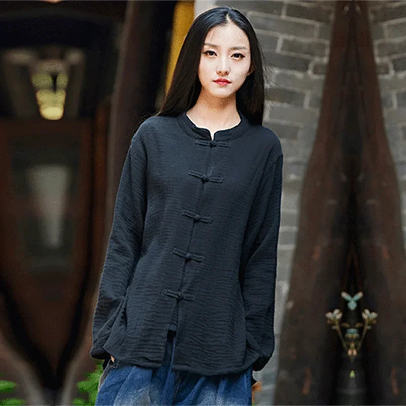 팝 긴 소매 빈티지 의류 블라우스와 셔츠 대형 여성 의류 코튼과 린넨 티셔츠 느슨한 편안한 Overcoa