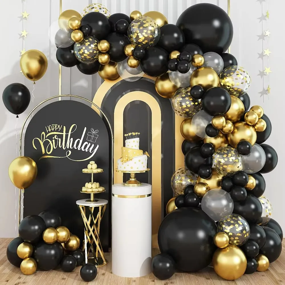 

119Pcs Black and Gold Confetti Balloons Arch Garland Set for Retirement Birthday Wedding Graduation New Year Shower Party Decor