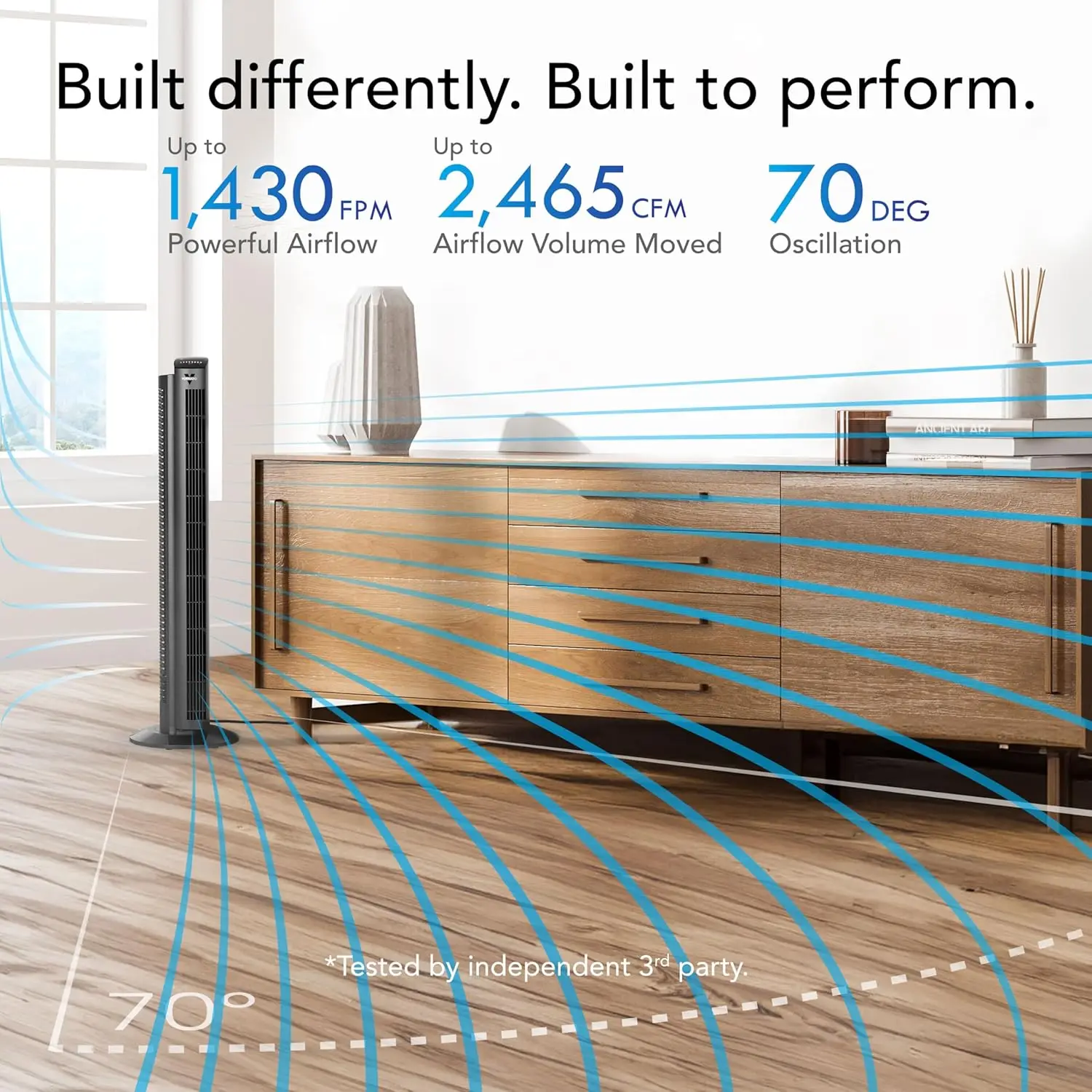 

42" Whole Room Tower Fan, Powerful Air Circulation, Space-Saving Design, Quiet Operation, 5 Speed Settings, 1-8 Hour Timer