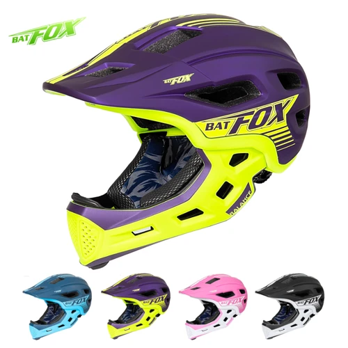BATFOX-casco de cara completa para niños, seguridad desmontable, ciclismo, bicicleta, monopatín, patinaje, Scooter, rodilleras, conjunto de cascos de bicicleta para niños
