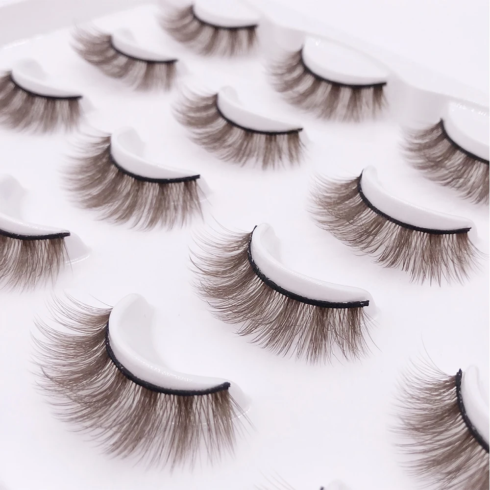 10pairs Natural Brown Eyelashes 3D Korea Silk Fiber Colored Blond Lashes Makeup Fluffy Cilias Wholesale Supplier False Eyelash