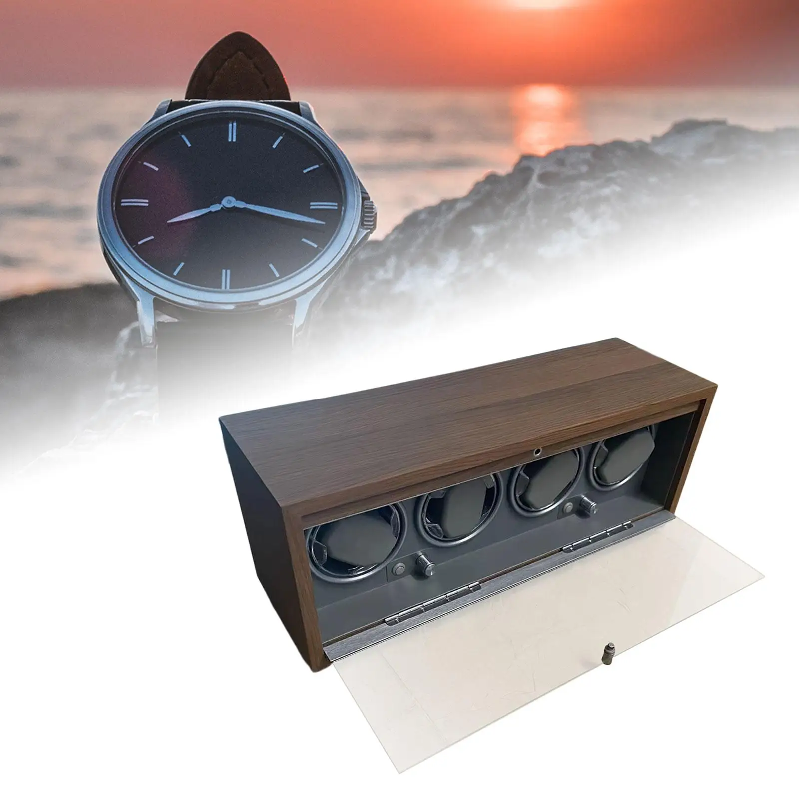 Watch Winder Box 4 Slots Wooden Electric Case Quiet Motor with Light for Automatic Mechanical Watches Shaker Display Storage