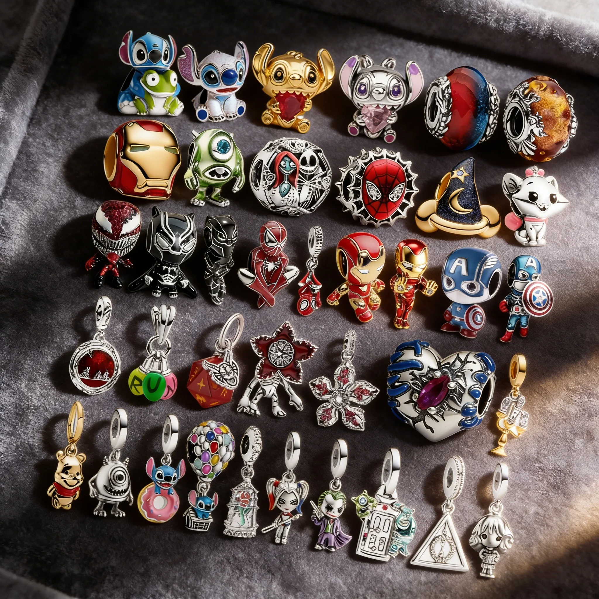 

Hot Toys DIY Jewelry Gifts Dangle Demogorgon Charm Stitch Heart Sorting Hat Iron Spider Man Beads Fit Original Snake Bracelet