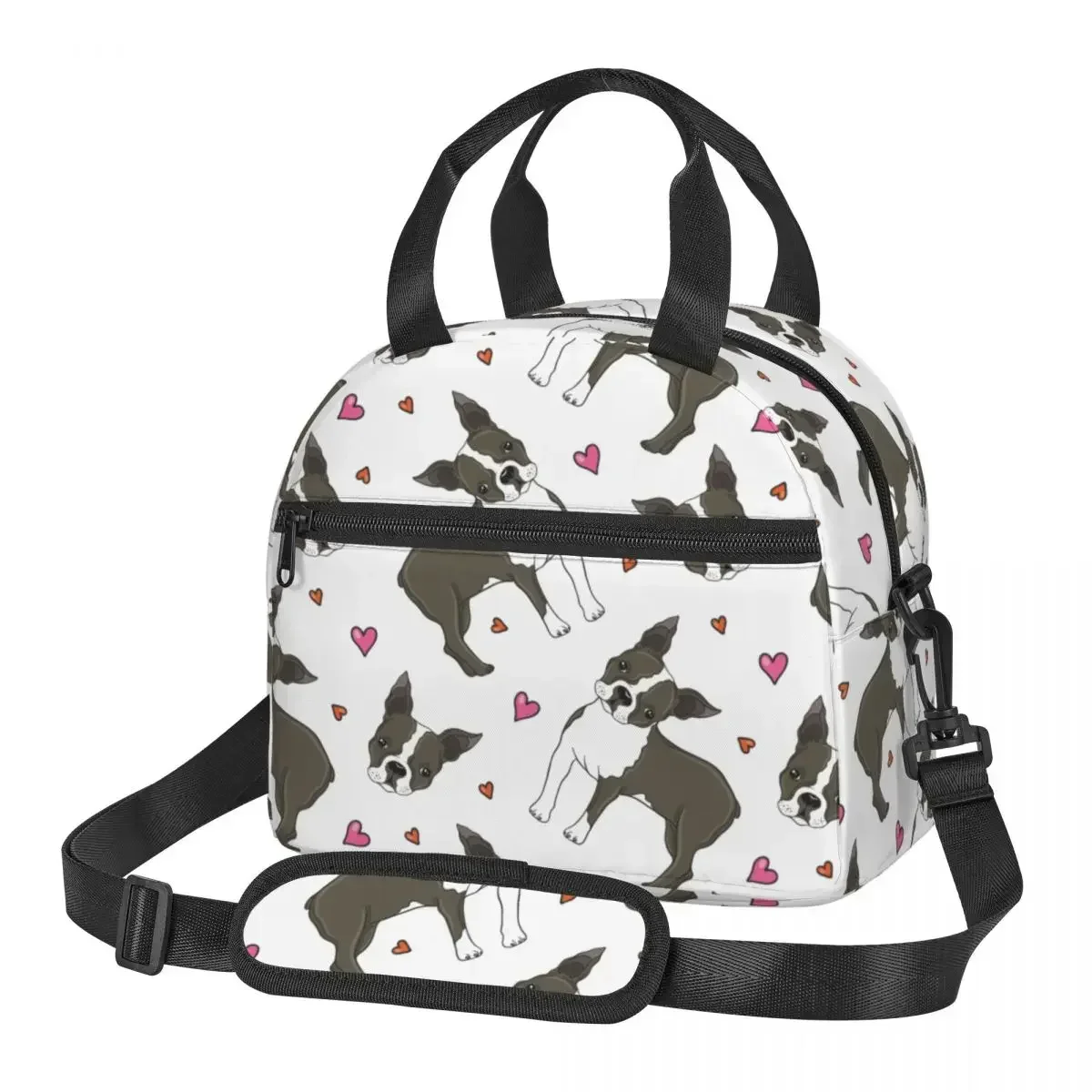 

Сумка для обеда с собаками и сердечками, регулируемый плечевой ремень, коробка для хранения еды, многоразовый большой термохолодильник