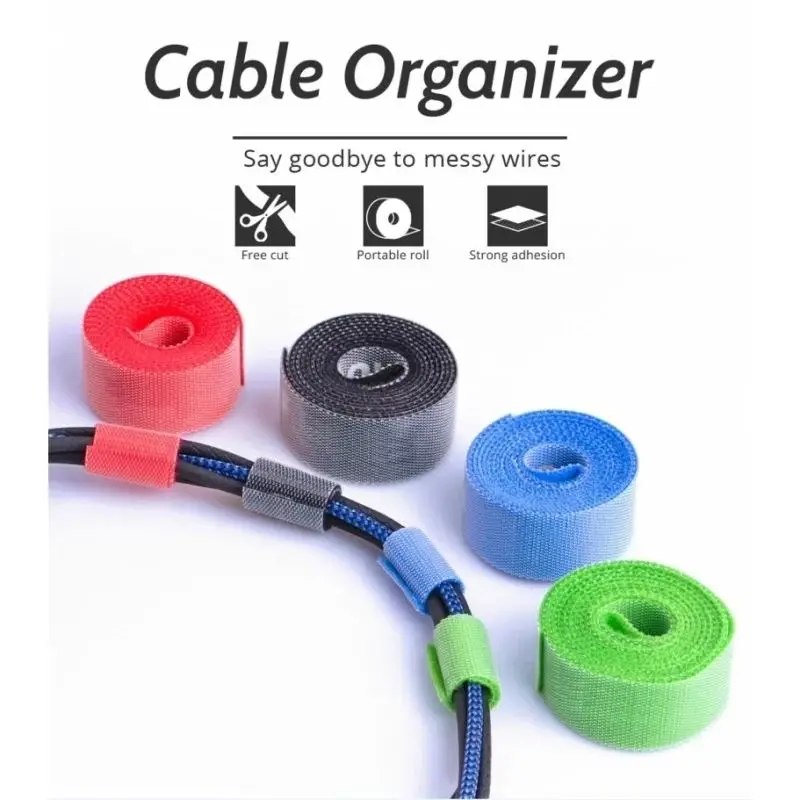 1/3/5m Cable Winder Tapes Storage Management Straps Self Adhesive Fastener Tape Cord Ties Reusable Double Side Hook Loop Wire