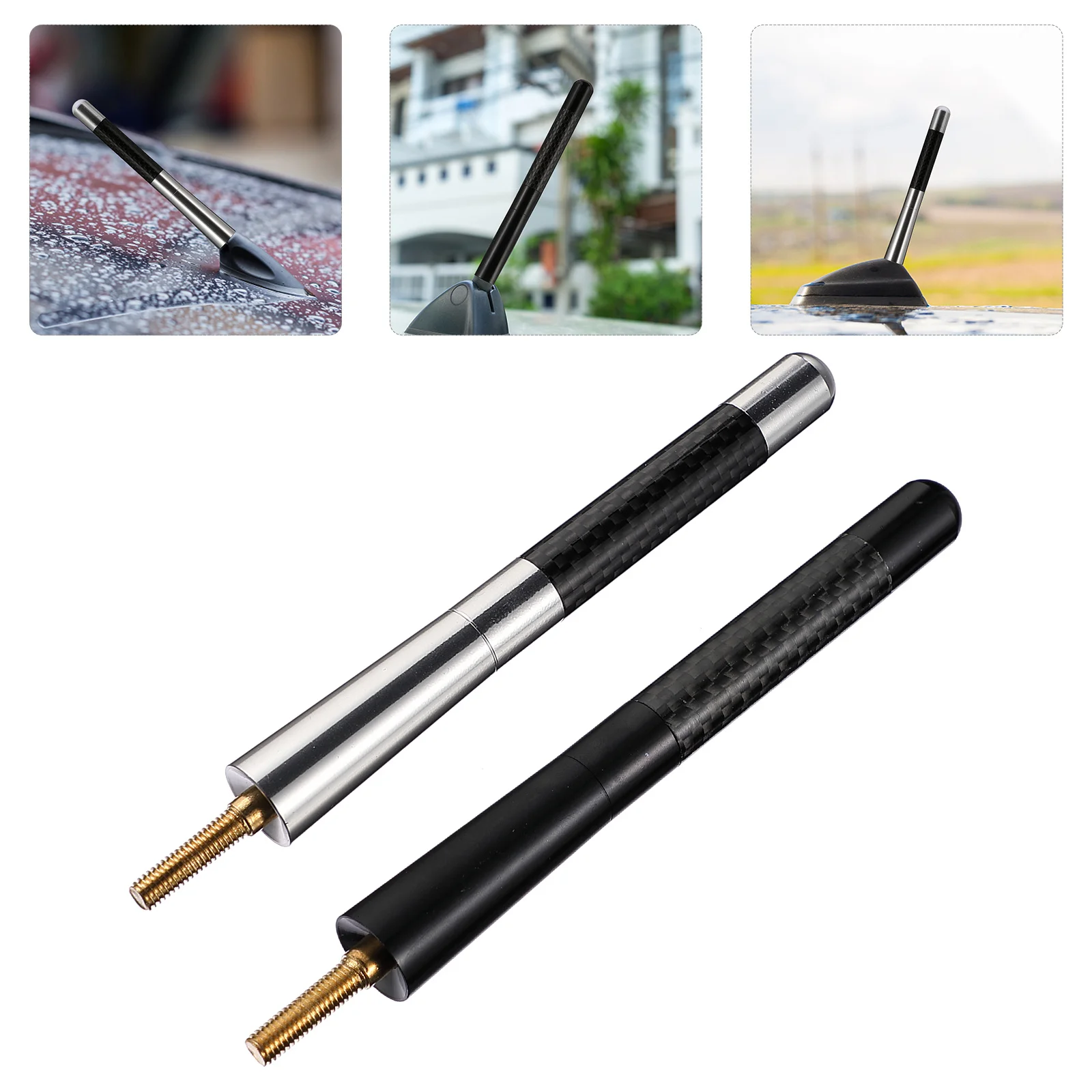 

2 pcs Aluminum Alloy Antenna 12Cm Carbon Fiber Short Radio Car Styling Accessories Decor Metal Roof Signal Receiver Fm Am