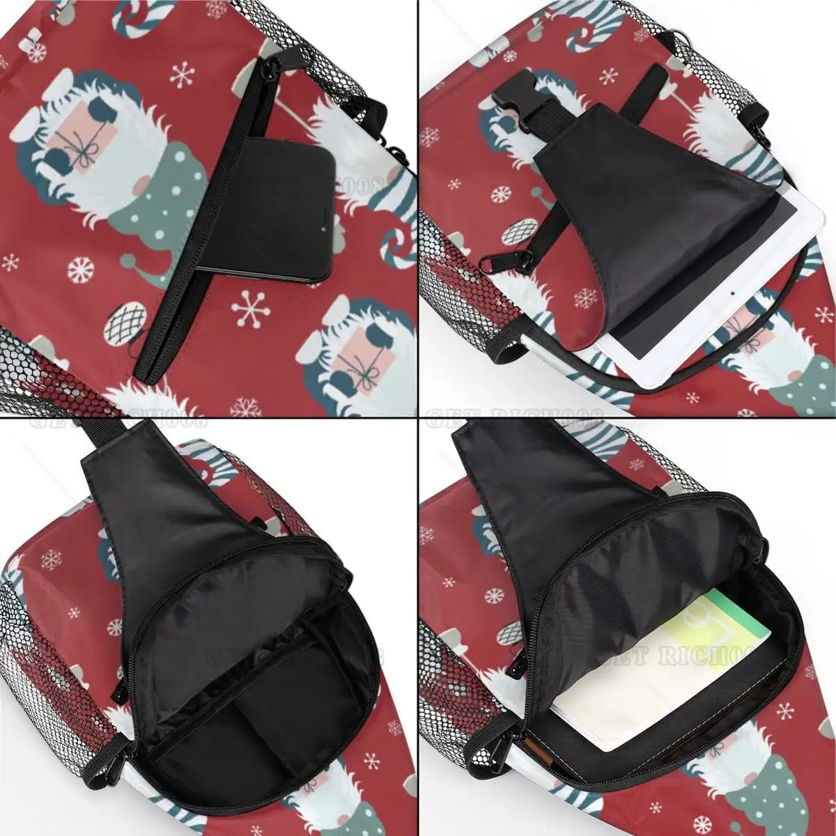 Borsa a tracolla per donna uomo Zaino a tracolla natalizio Borsa a tracolla con gnomo e fiocchi di neve Zaino a tracolla per viaggi ed escursioni