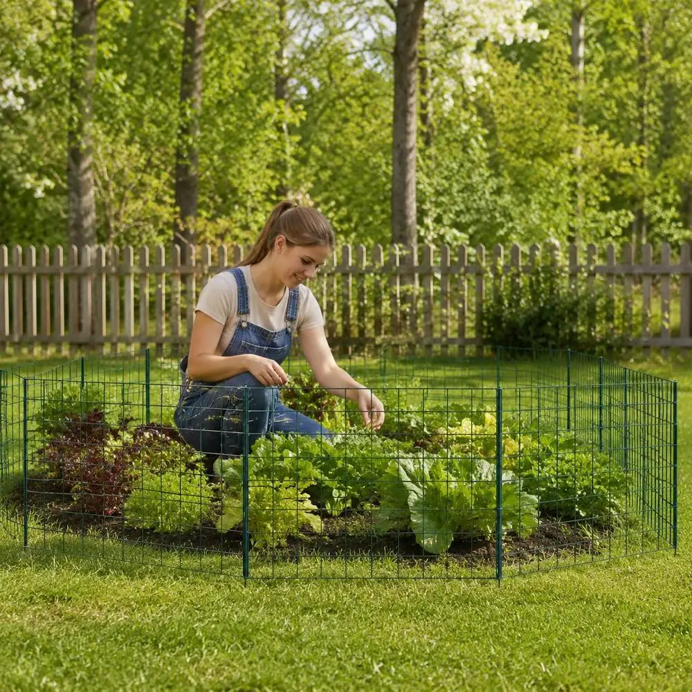 Ensemble de clôture de jardin, maille en acier thermolaqué, protection de bordure pour parterres de fleurs, barrière de sécurité pour enfants, 77,5x64 cm, vert. Parfait pour les parterres de fleurs, les potagers, le délimitation des allées, l'enclos pour animaux de compagnie et la délimitation de la cour.