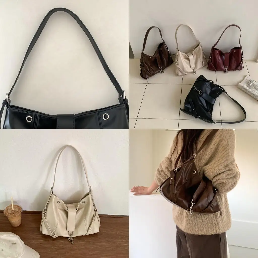 

X90D Retro Shoulder Bag Roomy Interior Work Commute PU Handbag Underarm Purse