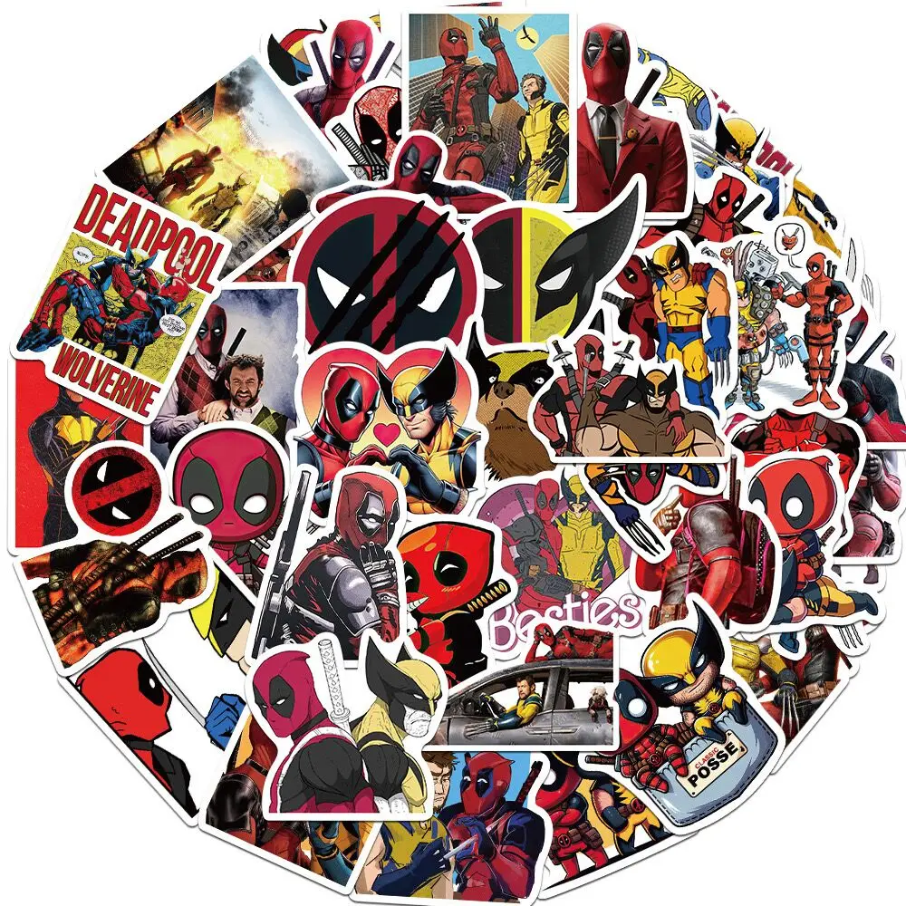 10/50pcs Marvel Deadpool Wolverine Stickers Movie Cool Decals DIY Motorcycle Phone Bike Skateboard Car Waterproof Kids Toys