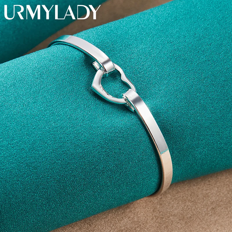 

URMYLADY 925 Sterling Silver Smooth Round Hook Mouth Bangles Bracelet For Women Charm Wedding Engagement Fashion Jewelry