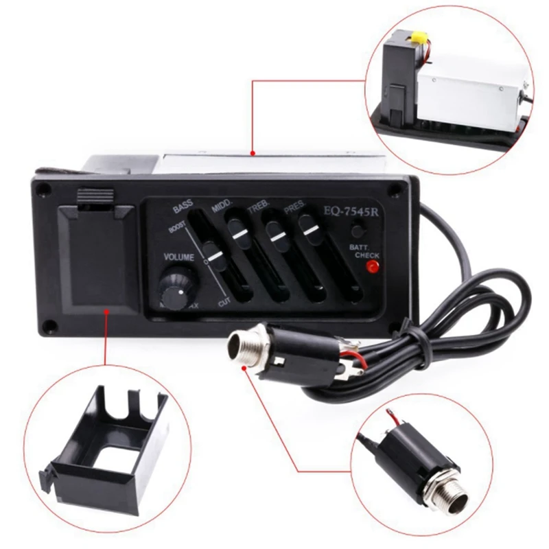 3X 4-Band EQ المعادل بيزو لاقط ل EQ-7545R قبل أمبير الصوتية الغيتار Preamp مكبر للصوت موالف