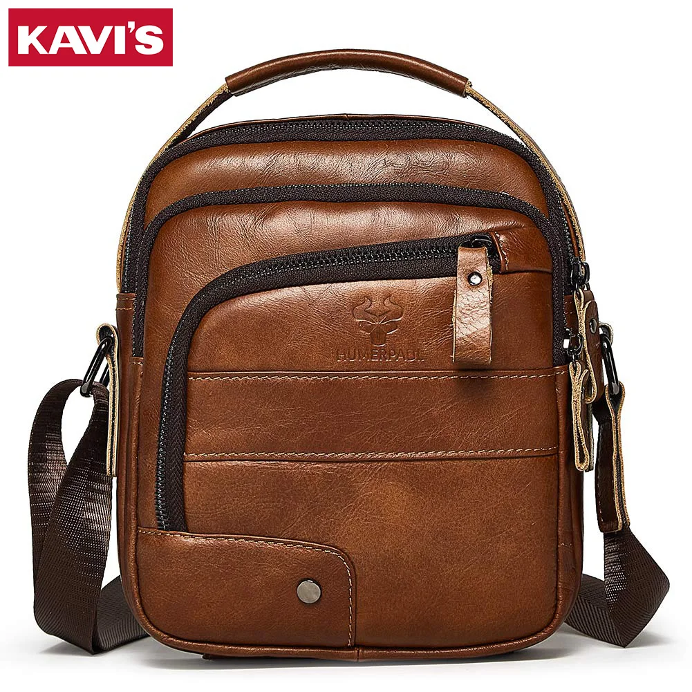 

KAVIS Luxury Brand 100% Genuine Leather Men Messenger Headband Layer Cowhide Small Shoulder Bag For Casual Sports Shoulder Bag