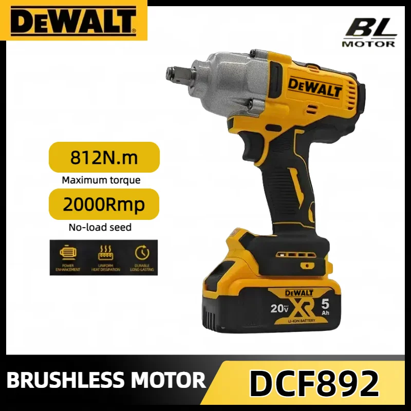 DEWALT DCF892 Brushless Electric 812N.m Wrench 1/2 Inch Cordless Impact Driver High Torque Three Speed Auto Repair Power Tools