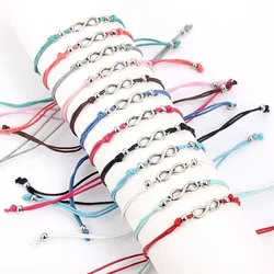 12Pcs/set Antique Silver Color Infinity Symbol Shape Charm Bracelet Set Cord Bangle For Women Men Jewelry Gifts