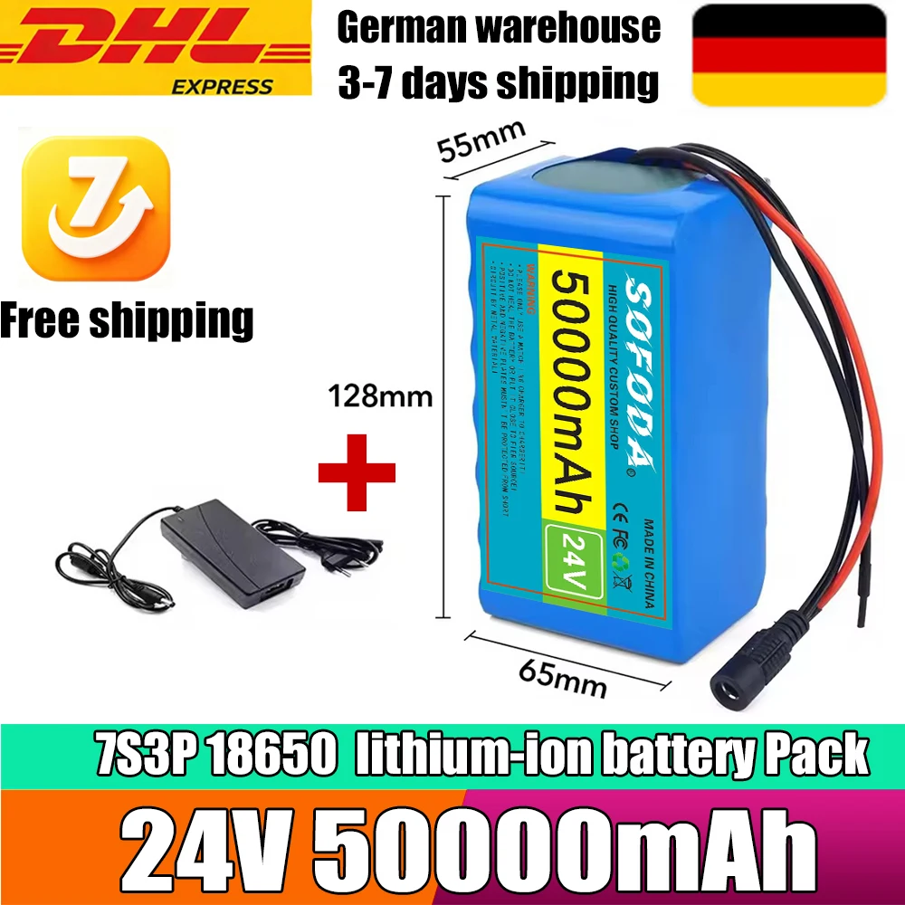 Image of 29,4 V 50 Ah 7s3p 18650 Lithium-Batterie, geeignet für 24 V-29,4 V Motoren, Lithium-Ionen-Akku + 2 A Ladegerät