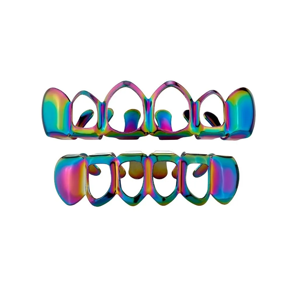 2Pcs/Set Hip Hop Dental Grills Classic Simple Charm Teeth Grillz Trendy Glossy Hollow Teeth Grillz Braces for Women Men