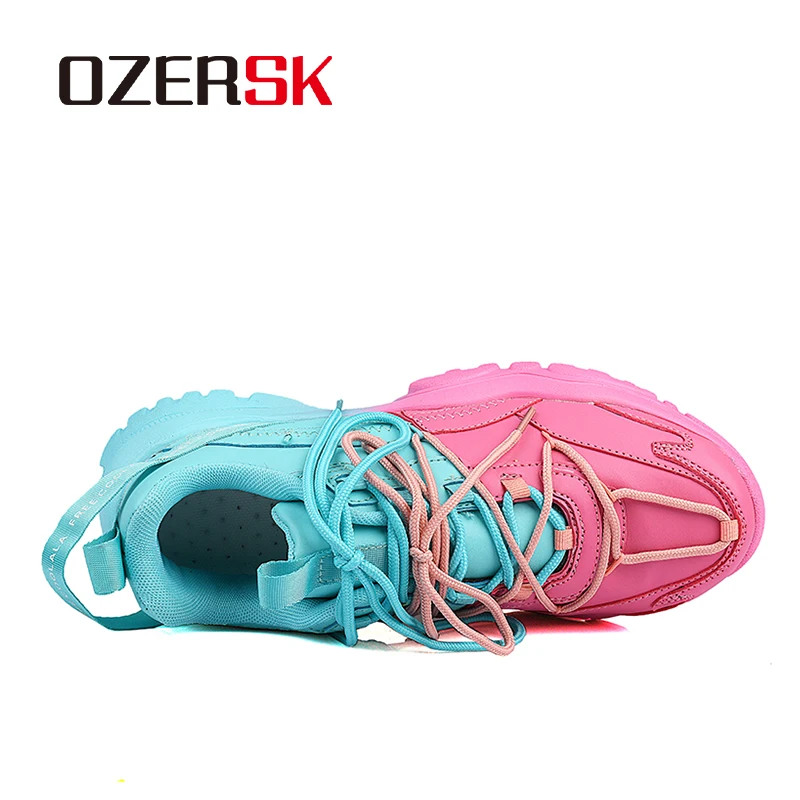 OZERSK Fashion Retro Sneakers Space Leather Breathable Comfortable Casual Lace Up Clunky Spliced Shoes for Men Size 39-45