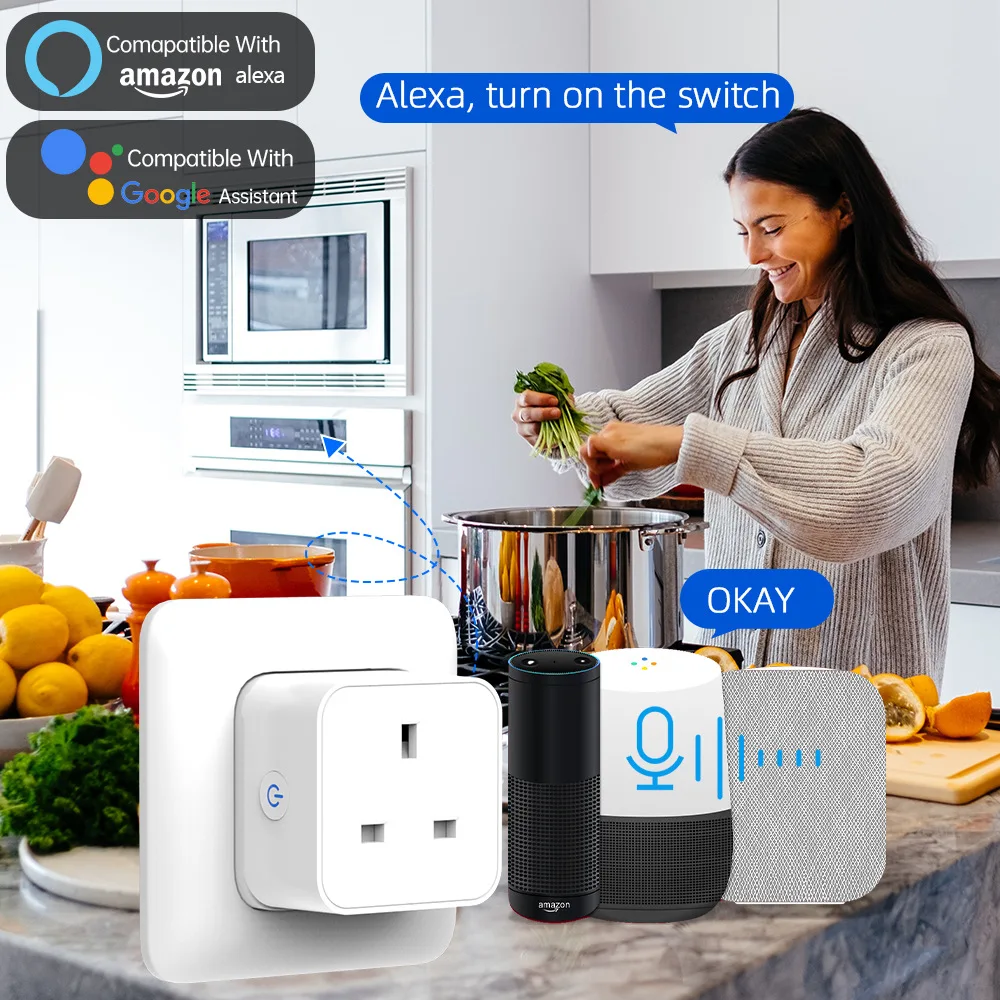Tuya Smart Socket 16A/20A WiFi or Zigbee UK Plug 3pin Adapter Home Alexa Voice Control With Energy Monitering Function