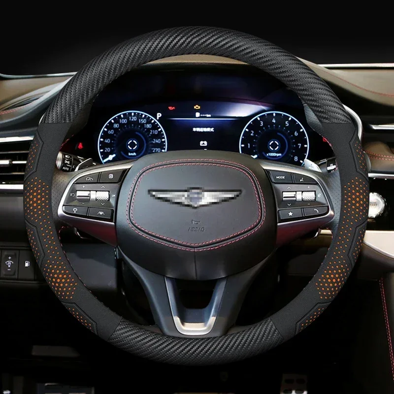 Carbon Fiber Suede Leather Car Steering Wheel Cover for Genesis GV60 GV70 GV80 GV90 G70 G80 G90  Auto Interior Accessories