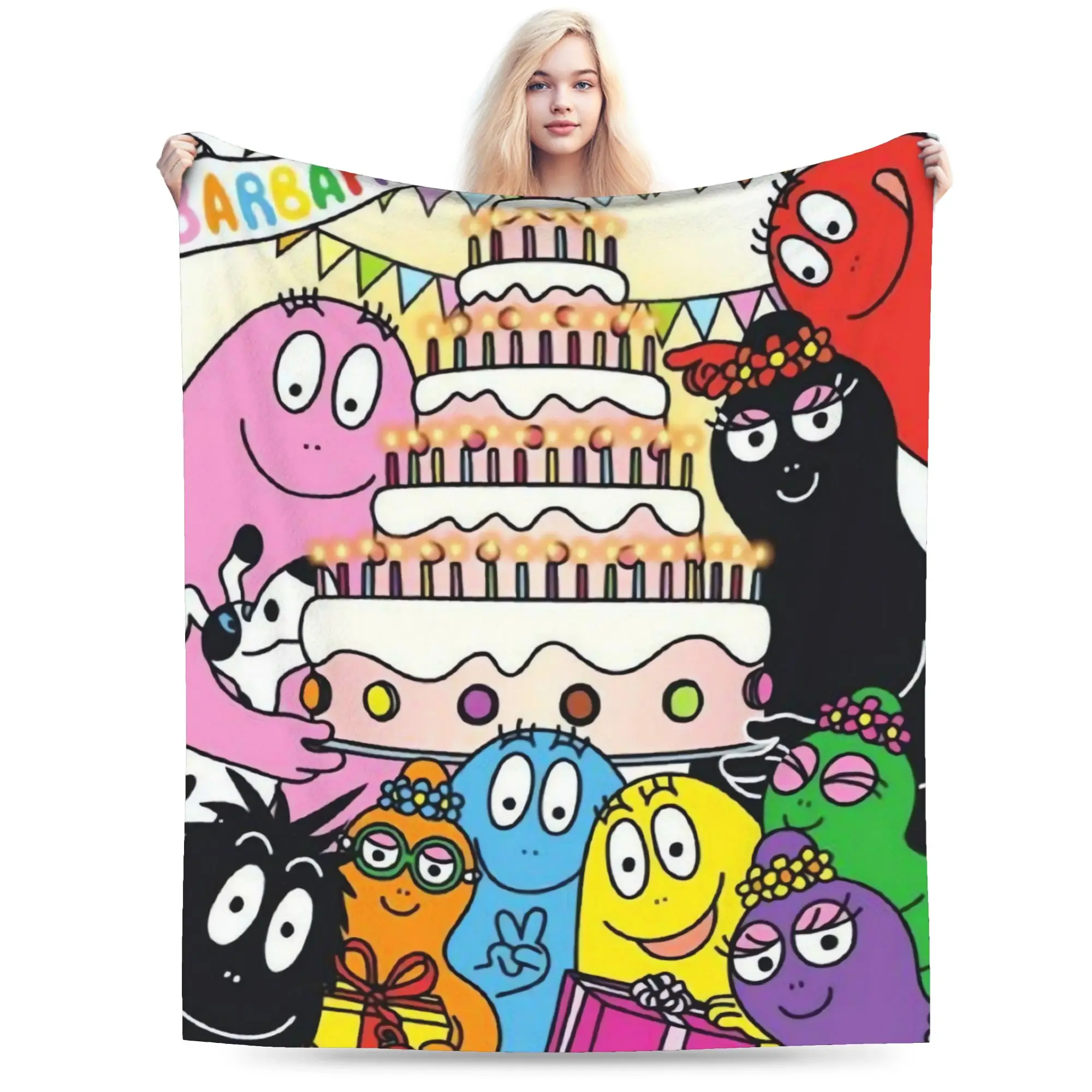 Barbapapa Barbamama Warm Soft Blanket  Airplane Travel Plush Throw Blanket Print Home Decor Flannel Bedspread Sofa Bed Cover