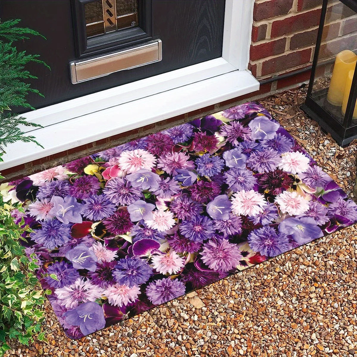 

1PC Purple Flowers Pattern Door Mats Kitchen Rugs Non-Slip Pop design Bedroom Rugs Bath Mat Carpet for Home Sink Laundry Decor