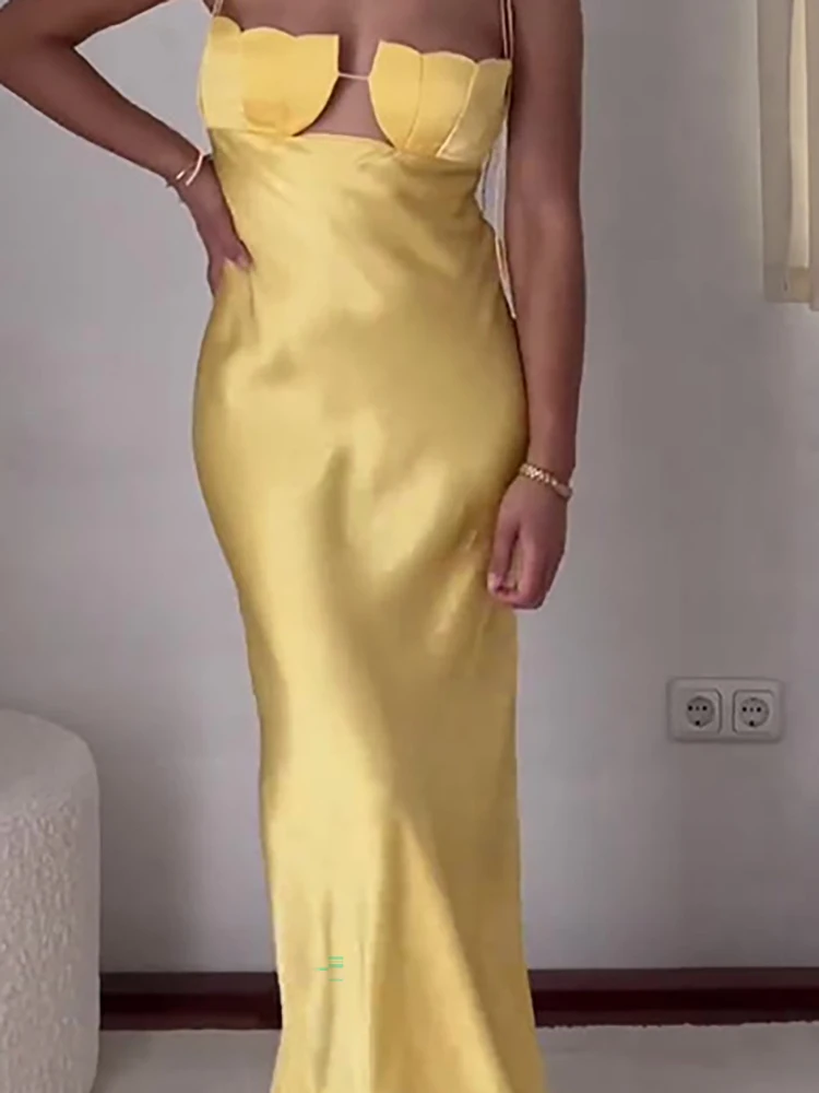 Senhoras elegante fora do ombro cintura alta vestido fino verão arco suspender cetim vestido de noite cocktail festa sem mangas vestido sexy