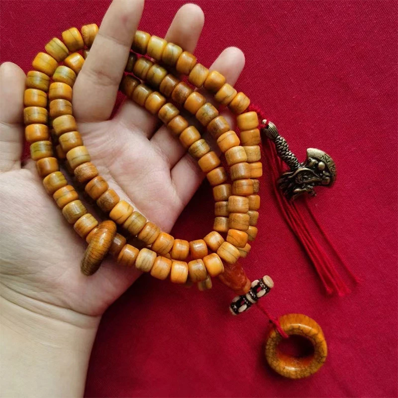 Vintage material - 10*8mm bracelet with dragon head three-way connector, diamond-shaped charm, running ring, and peace ring with
