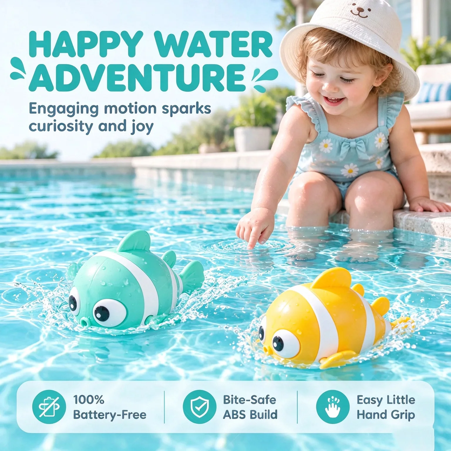Baby Bath Toys Swimming Fish Wind Up Water Toy for Toddlers 1-3 Years Battery Free ABS Bite Safe Floating Bathtub Pool Toy Boys