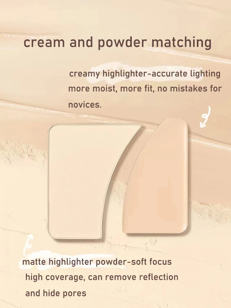 Judydoll Dual Texture Highlighter Matte Powder / Cream Set 2 Colors to Brighten Face 3D Highlighter Makeup