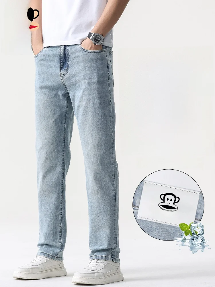 

Джинсы PaulFrank Light Wash Denim, мужские летние облегающие эластичные прямые джинсы, тонкие, молодежные, модные, свободного кроя