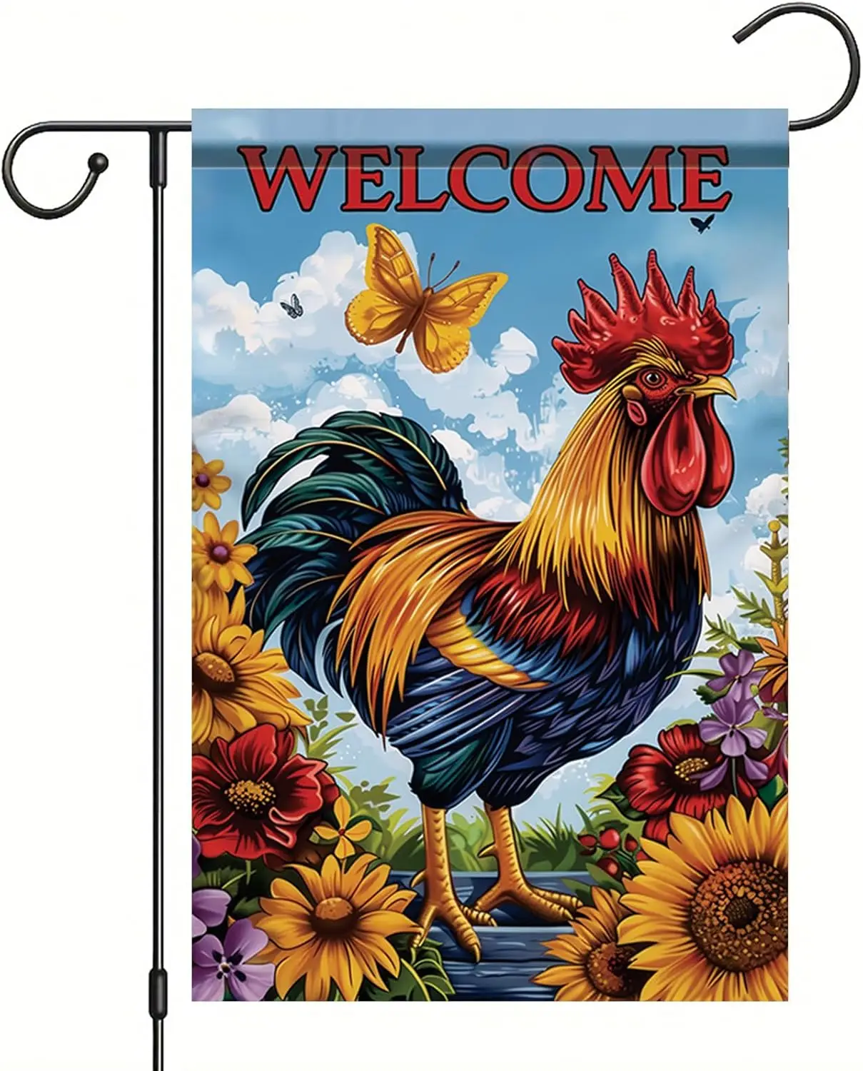 Spring Summer Garden Flag 12x18 Inch Colorful Rooster Welcome Floral Farm Animal Design Outdoor Yard Porch Lawn Garden for S AAS
