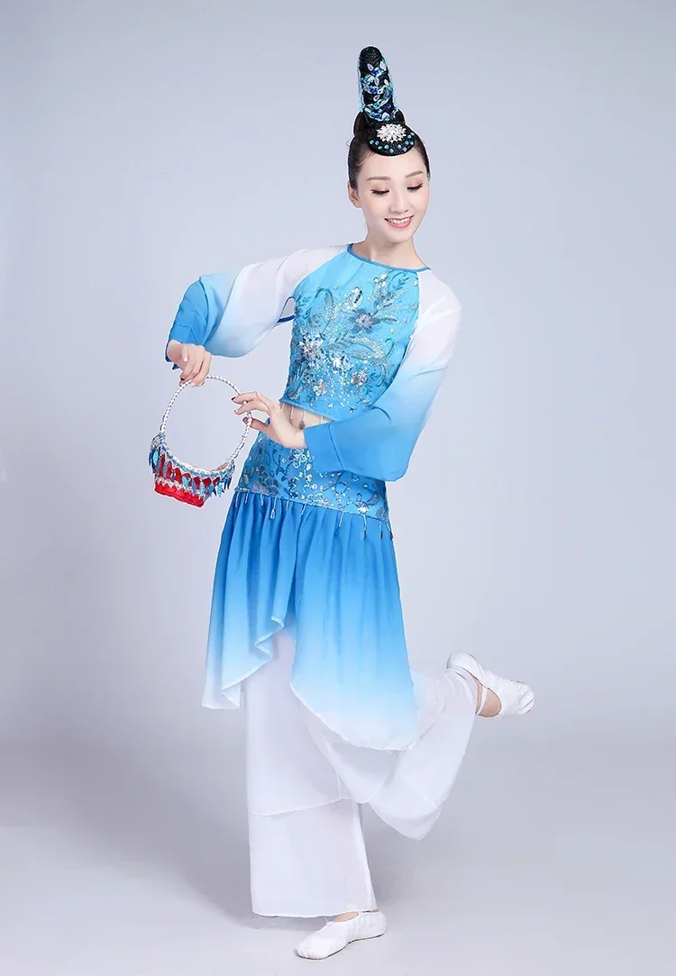 Chinese Klassieke Danskostuums Yangko Dans voor Vrouw Traditionele Folk Oude Fan Paraplu Dans Taille Drum Hanfu